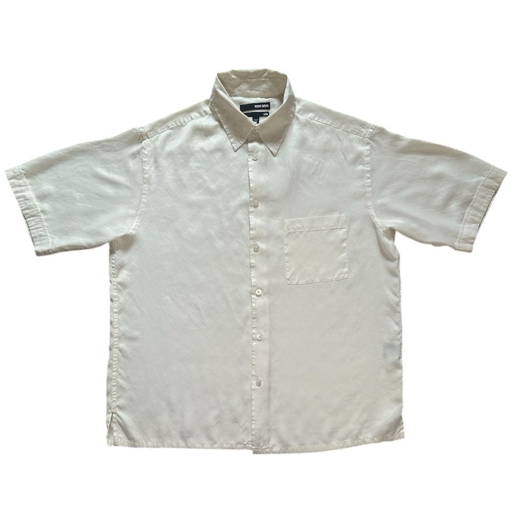 Murano Men's Cream Button Down Shirt Long Sleeve Cotton Casual Size Medium